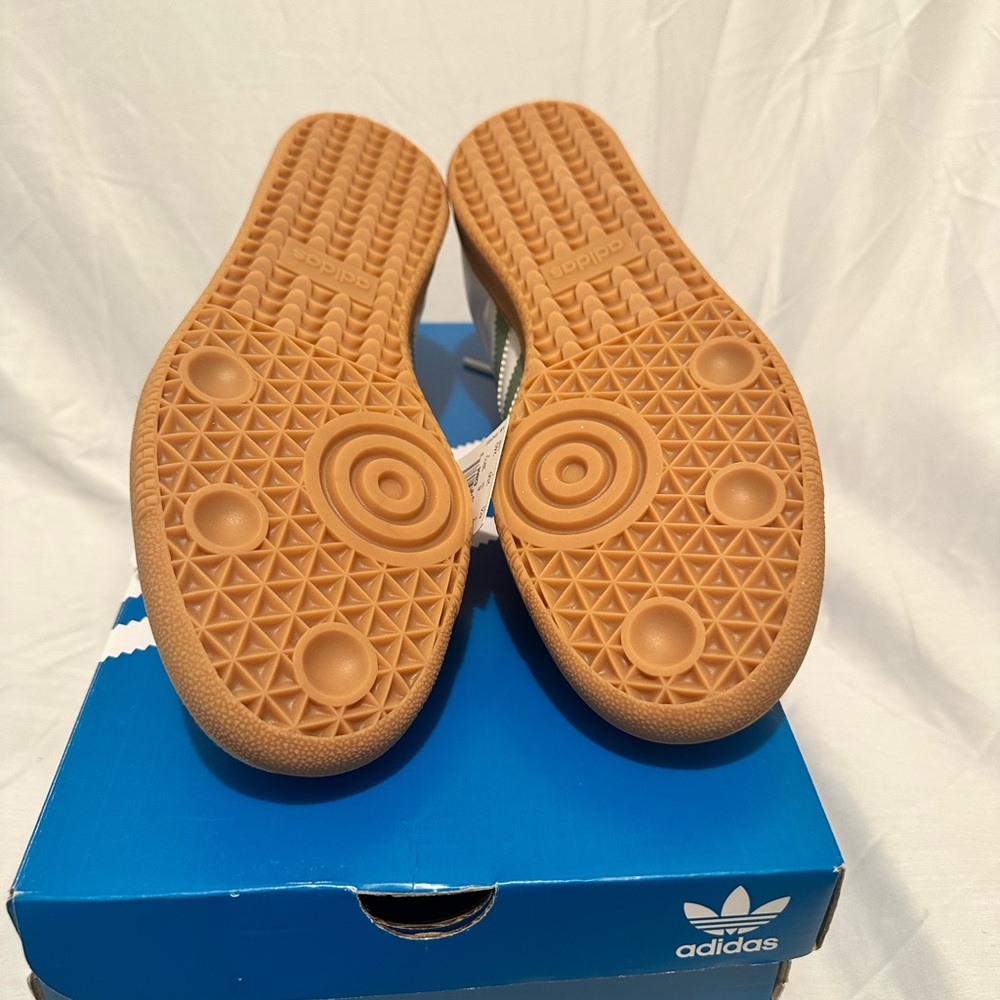 adidas Samba White Sneakers with Green Stripes and Gum Sole - Picture 4 of 4